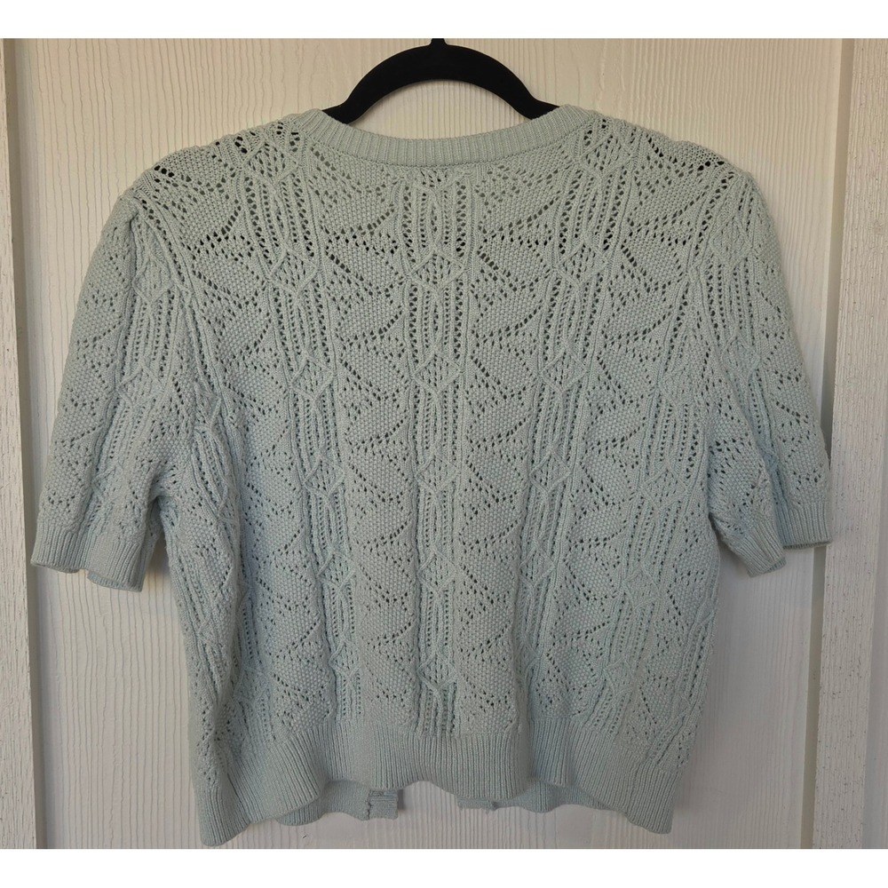 Knit Short Sleeve Cardigan Sweater L Coastal Preppy Old Money Cottagecore Fairy - Picture 2 of 8